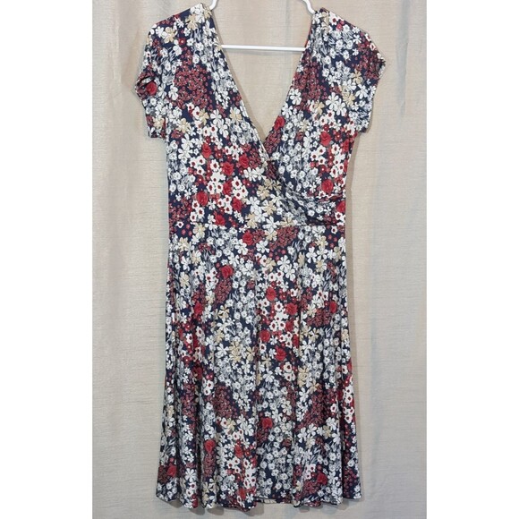 Kaileigh Floral Faux Wrap Dress Navy Red Size XLarge Dark Fairy Whimsygoth - Picture 2 of 10